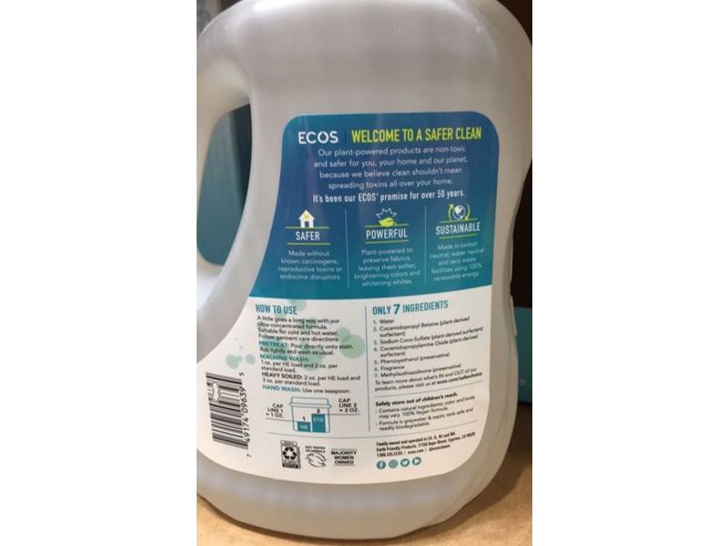 Ecos Plant Powered Laundry Detergent, Magnolia & Lily, 225 Loads, 225 fl oz (6.65 L)