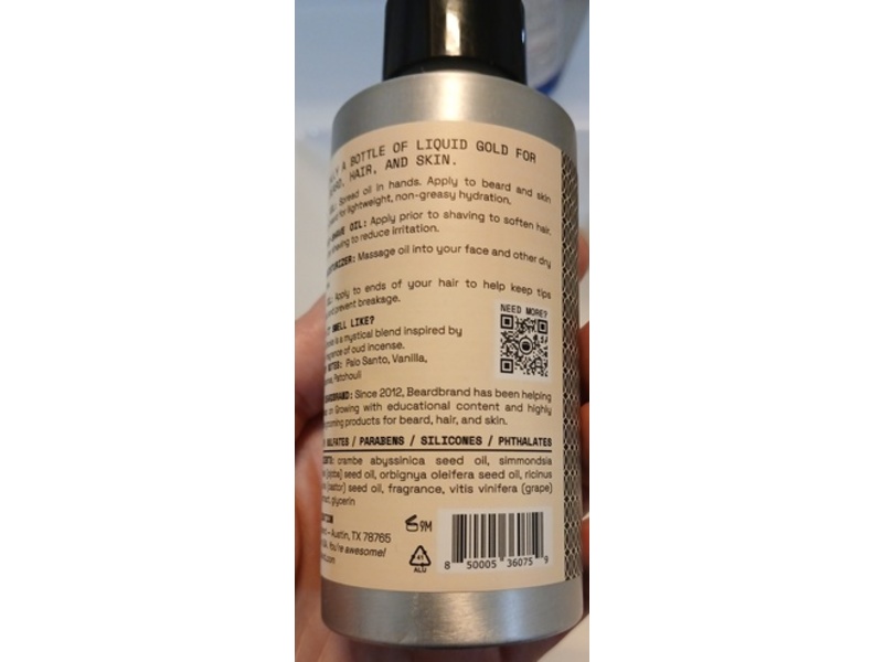 Beardbrand Utility Pre + Post Shave Oil, Temple Smoke, 4 fl oz/118 mL