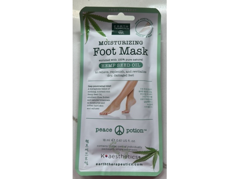 Earth Therapeutics Moisturizing Foot Mask, Hemp Seed Oil, 0.61 fl oz/18 mL