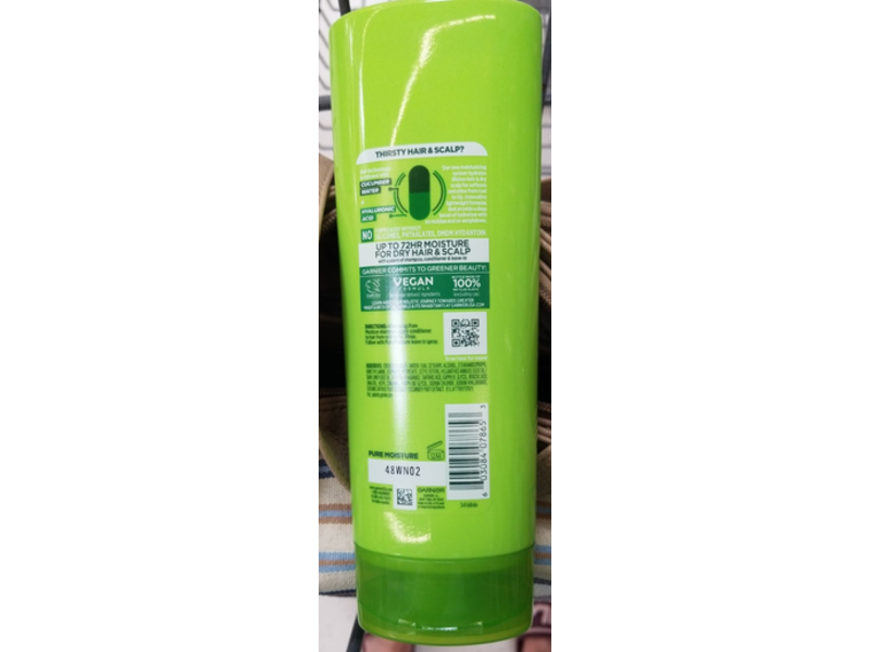 Garnier Fructis Pure Moisture Hydrating Conditioner, Hyaluronic Acid + Cucumber Water, 11.3 fl oz/334 mL