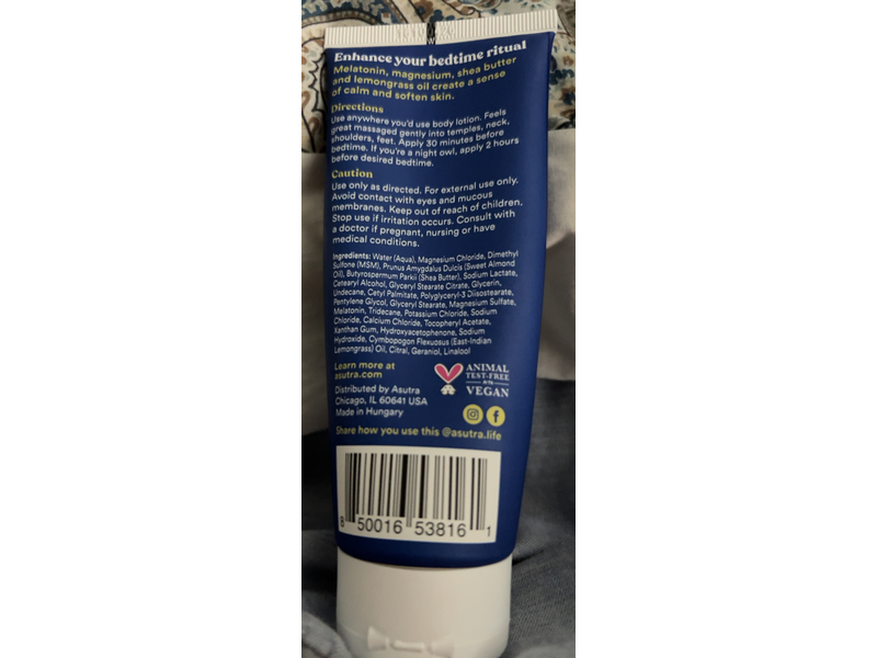 Asutra Dream The Night Away Nighttime Lotion, Melatonin & Magnesium, 3.38 fl oz/100 mL