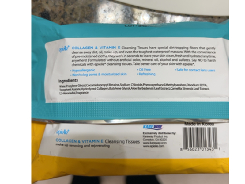 Epielle Make-Up Remover Cleansing Tissues, Collagen & Vitamin E, 30 Count