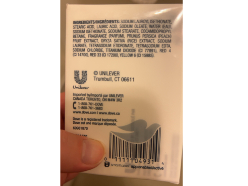 Dove Rebalancing Moisturizing Cream Bars, White Peach & Rice Milk, 3.75 oz/106 g, Pack Of 3