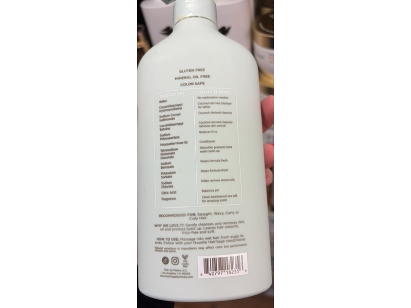 Hairitage Anti-Frizz Shampoo, Beachwood Sea Salt, 15 fl oz/443 mL