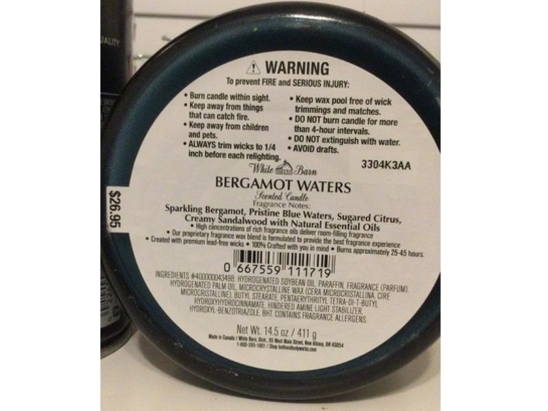 Bath & Body Works White Barn Scented Candle, Bergamot Waters, 14.5 oz/411 g