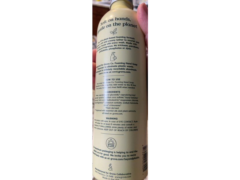 Grove Co Foaming Hand Soap, Lemon & Eucalyptus, 12 fl oz/354 mL