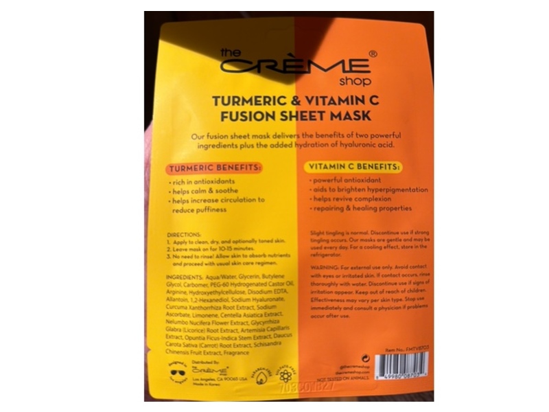 The Creme Shop Fusion Sheet Mask, Turmeric & Vitamin C, 0.88 oz/25 g
