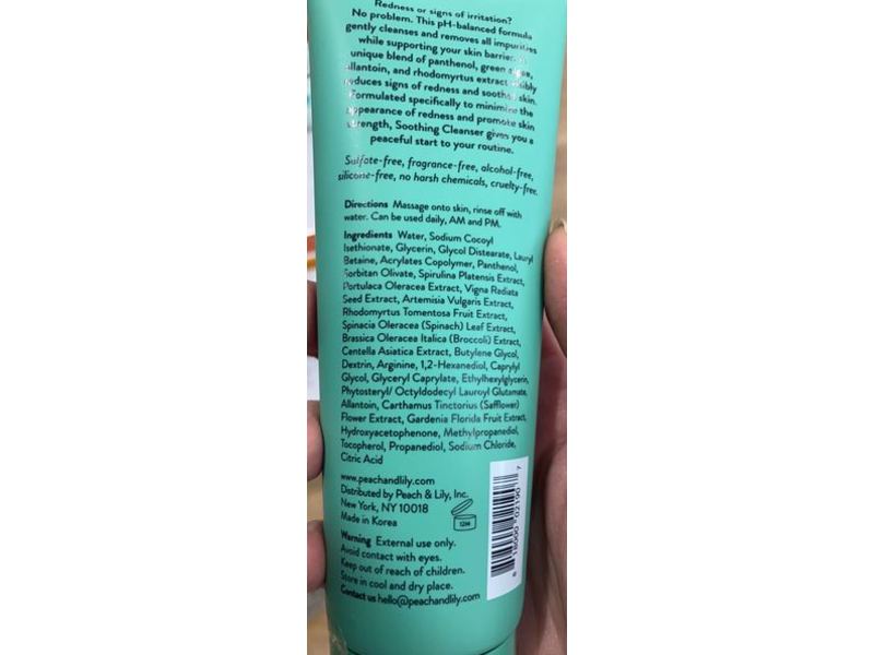 Peach & Lily Peach Slices Redness Relief Soothing Cleanser, Panthenol & Green Algae, 4.05 fl oz/120 mL