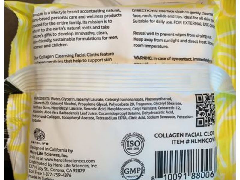 Herolife Collagen Peptide Cleansing Facial Cloths Makeup Removes Wipes