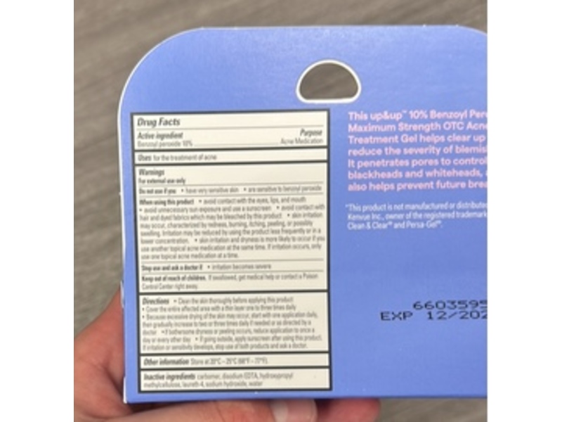 Up & Up Maximum Strength Otc Acne Treatment Gel, 10 % Benzoyl Peroxide, 1 oz/28.3 g