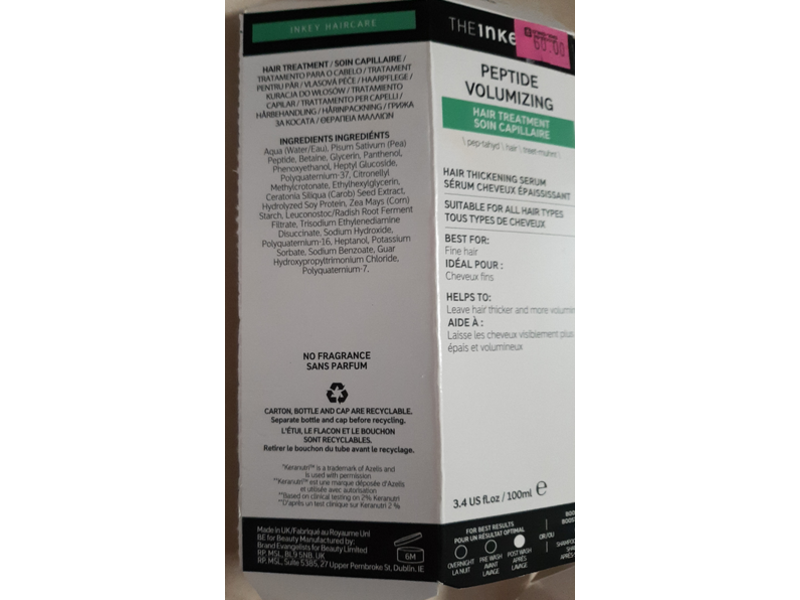 The Inkey List Peptide Volumizing Hair Thickening Serum, 3.4 fl oz/100 mL
