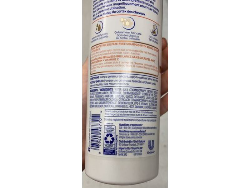 Dove Hair Therapy Glow Restore Shampoo, Amino Serum & Vitamin C, 13.5 fl oz/400 mL