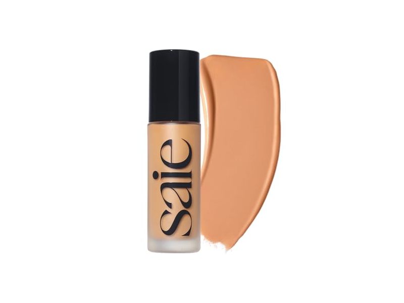 Saie Glowy Super Skin Lightweight Luminous Foundation, 19 Tan With Golden Undertones, 1 fl oz/30 mL