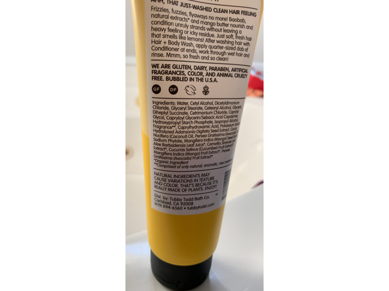 Tubby Todd Bath Co Hair Conditioner, Lemon Cream, 8 oz/227 g