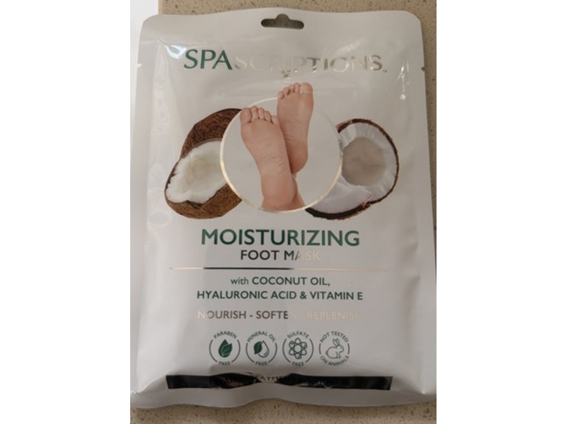 SpaScriptions Moisturizing Foot Mask, Coconut Oil, Hyaluronic Acid & Vitamin E,