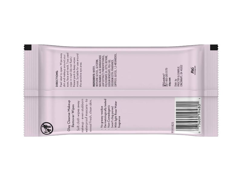 Olay Cleanse Makeup Remover Wipes, Rose Water, 25 Count