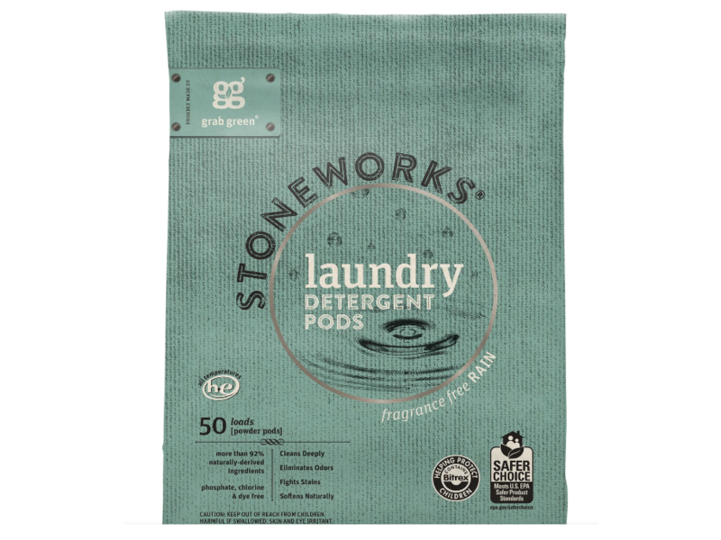 Grab Green Stone Works Laundry Detergent Pods, Fragrance Free Rain, 750 g, 50 Count