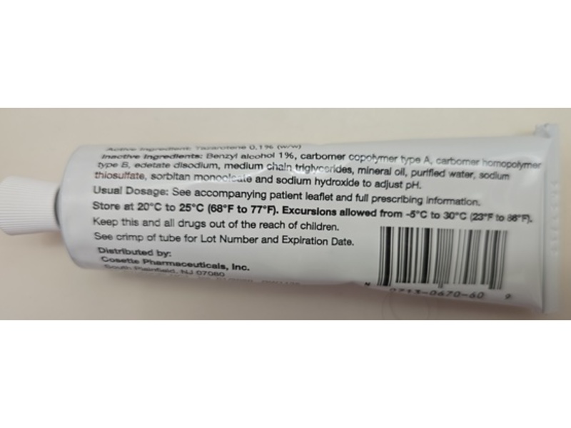 Tazarotene Cream, 0.1%, 60 g, Cosette Pharmaceuticals (Rx)