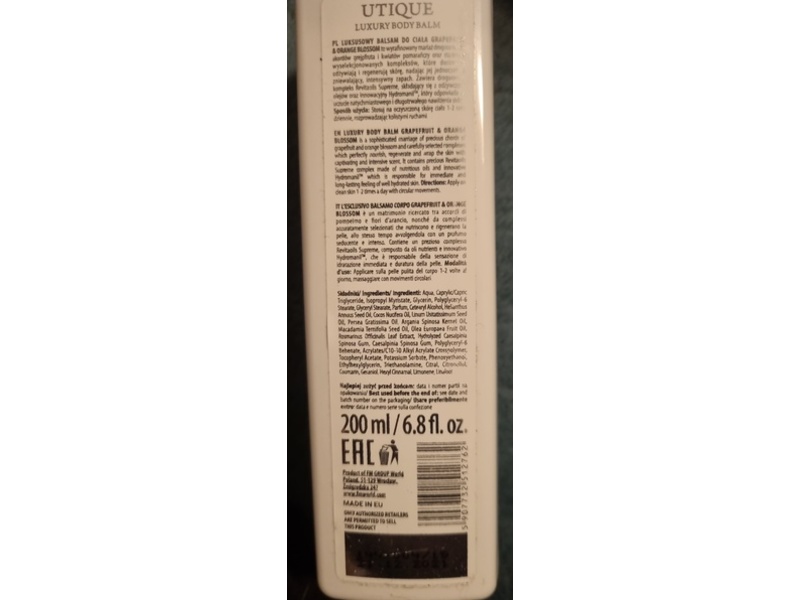 Utique Luxury Body Balm, Grapefruit & Orange Blossom, 6.8 fl oz/200 mL