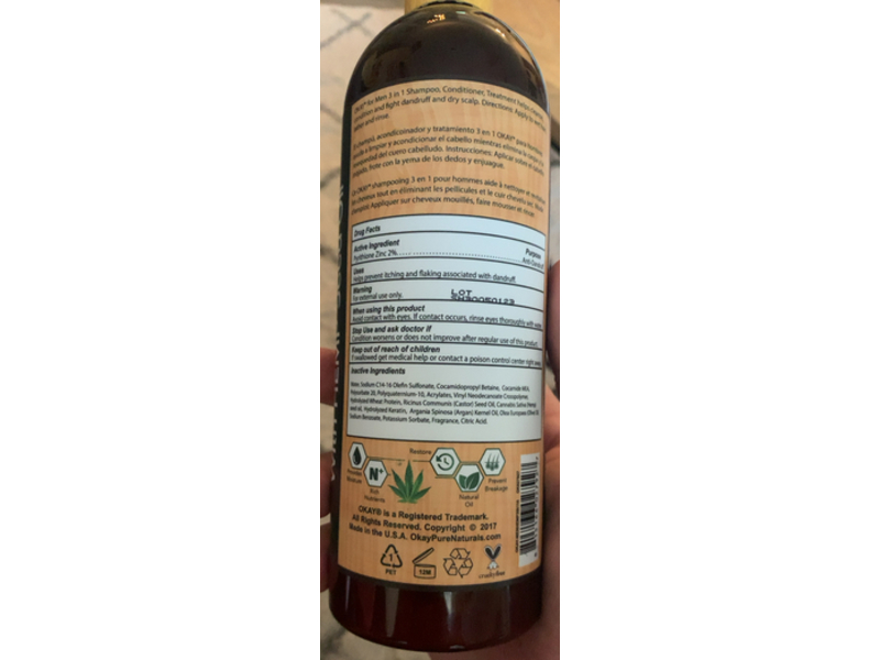 Okay 3 In 1 Shampoo, Conditioner & Treatment, Hemp Seed Oil, 16 oz/473 mL