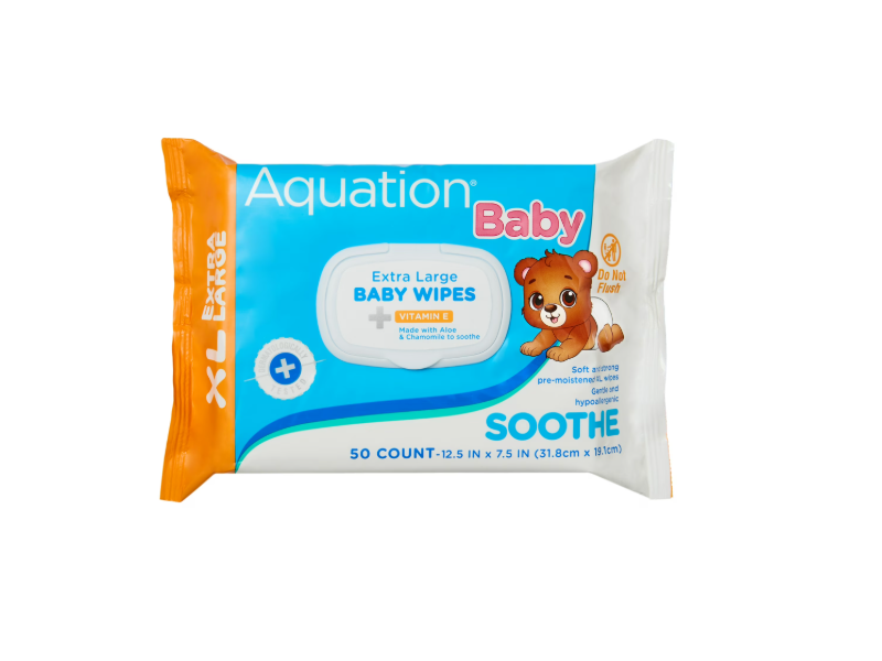 Aquation Baby Soothe Extra Large Baby Wipes, +Vitamin E, 50 Count, Pack Of 6