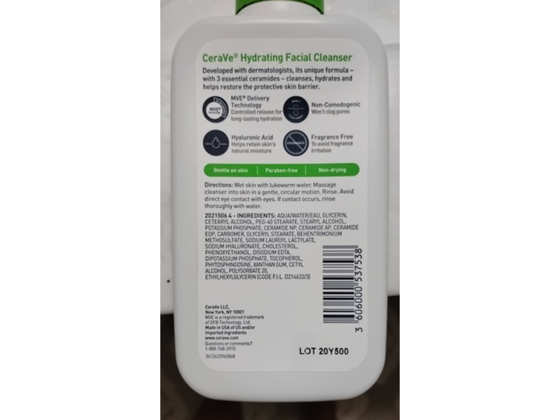 CeraVe Hydrating Facial Cleanse, Normal to Dry Skin, 8 fl oz/237 mL