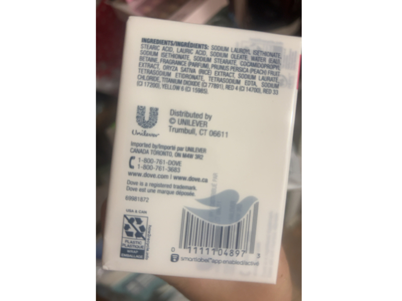 Dove Rebalancing Bar Soap, White Peach & Rice Milk, 3.75 oz/106 g, Pack Of 4