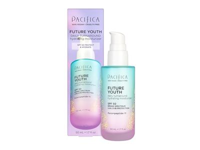 Pacifica Future Youth Daily Turnaround Hydrating Moisturizer, SPF 50, Flora + Peptide-11, 1.7 fl oz/50 mL