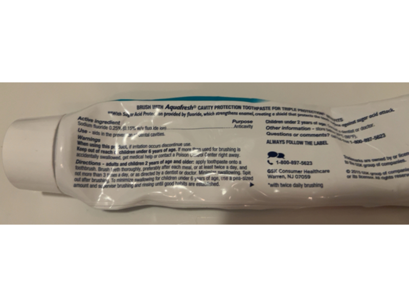 Aquafresh Cavity Protection Fluoride Toothpaste, Sugar Acid Protection, 5.6 oz/158.8 g, Pack of 5