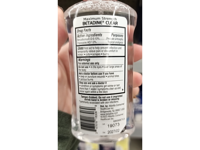 Betadine Clear Pain Relieving Antiseptic Cleansing Spray, 6 fl oz/177 mL