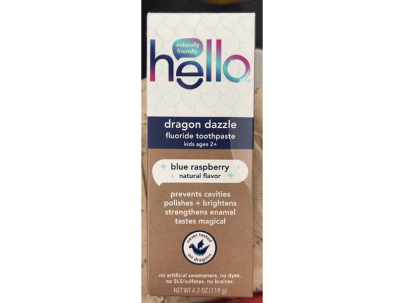 Hello Dragon Dazzle Fluoride Toothpaste, Blue Raspberry, 4.2 oz/119 g, Pack Of 3