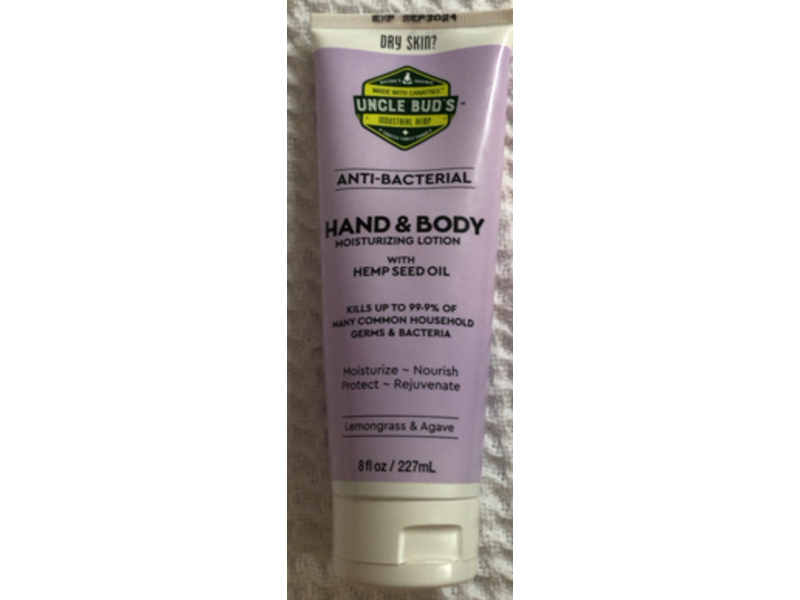 Uncle Bud's Anti Bacterial Hand & Body Moisturizing Lotion, Hemp Seed Oil, 8 fl oz/227 mL