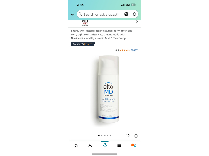 EltaMd AM Restore Moisturizer, Niacinamide & Willow Bark Extract, 1.7 oz/48 g