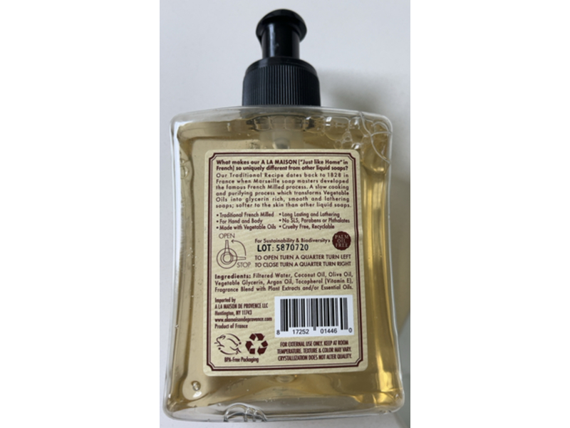 A La Maison de Provence Hand & Body Liquid Soap, Warm Vanilla, 10 fl oz/300 mL