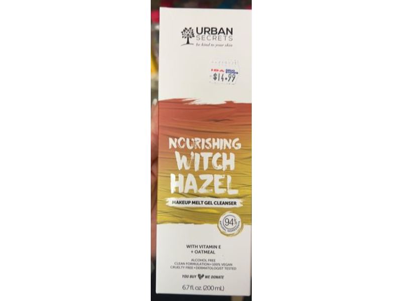 Urban Secrets Nourishing Witch Hazel Makeup Melt Gel Cleanser, Vitamin E + Oatmeal, 6.7 fl oz/200 mL