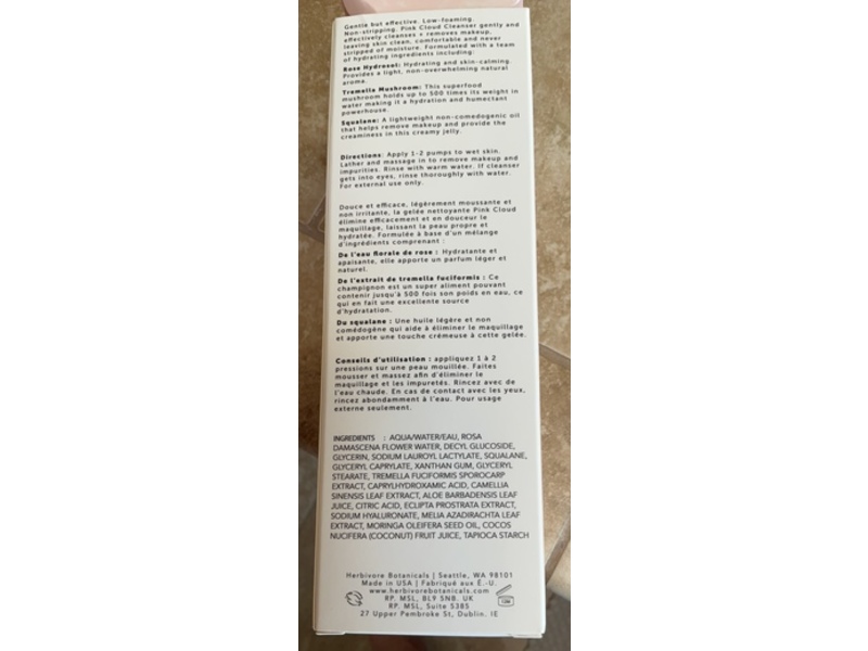 Herbivore Pink Cloud Creamy Jelly Cleanser, Rosewater & Tremella, 6 fl oz/180 mL