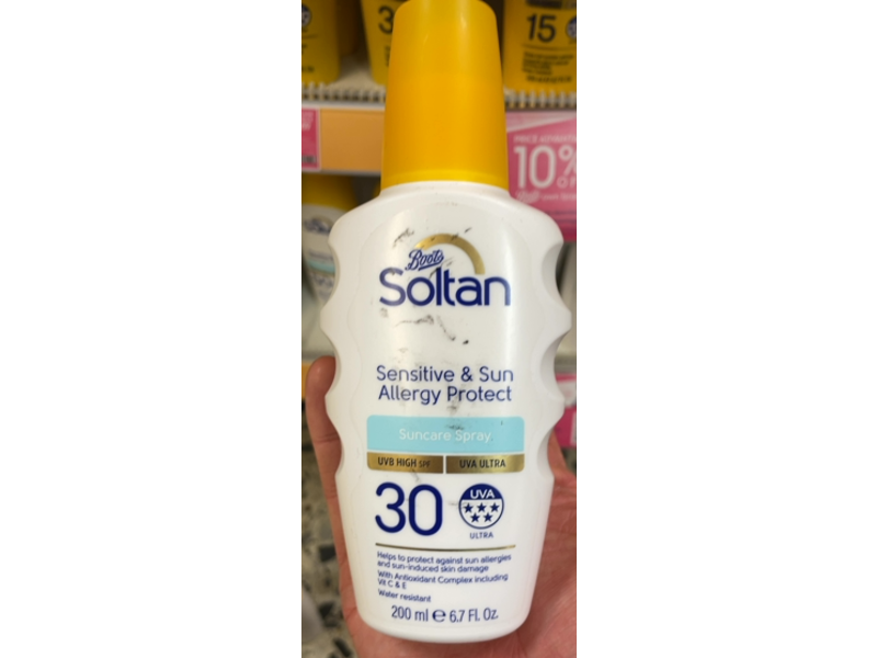 Boots Soltan Sensitive & Sun Allergy Protect Suncare Spray, SPF 30, 6.7 fl oz/200 mL