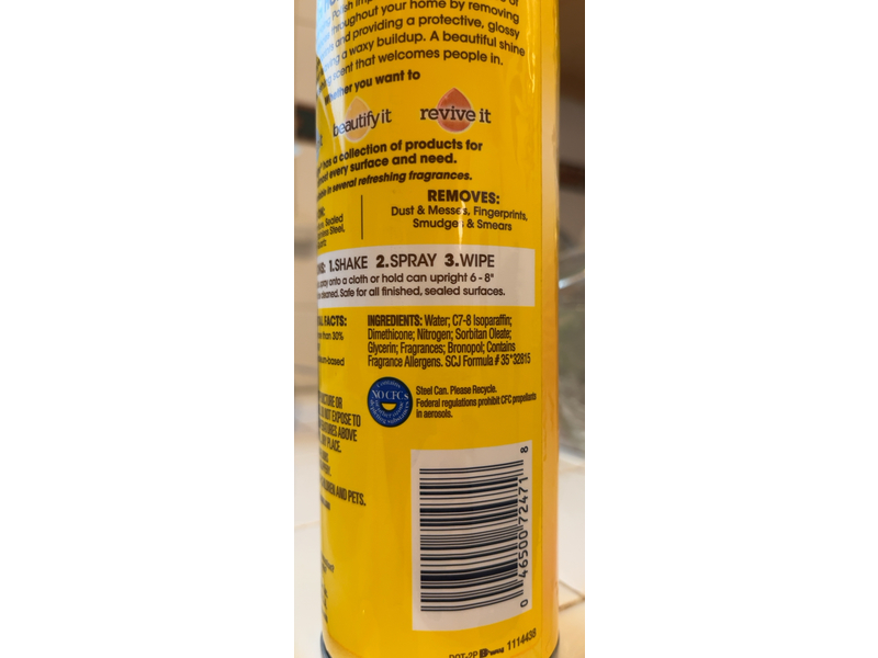 Pledge Beautify It Furniture Spray, Lemon, 14.2 oz/403 g, Pack Of 3
