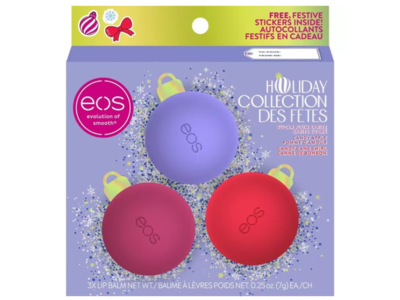 Evolution Of Smooth(EOS) Lip Balm, Sugar Plum Spritz, Candy Apple, Candy Cane Swirl, 0.25 oz/7 g, Set Of 3