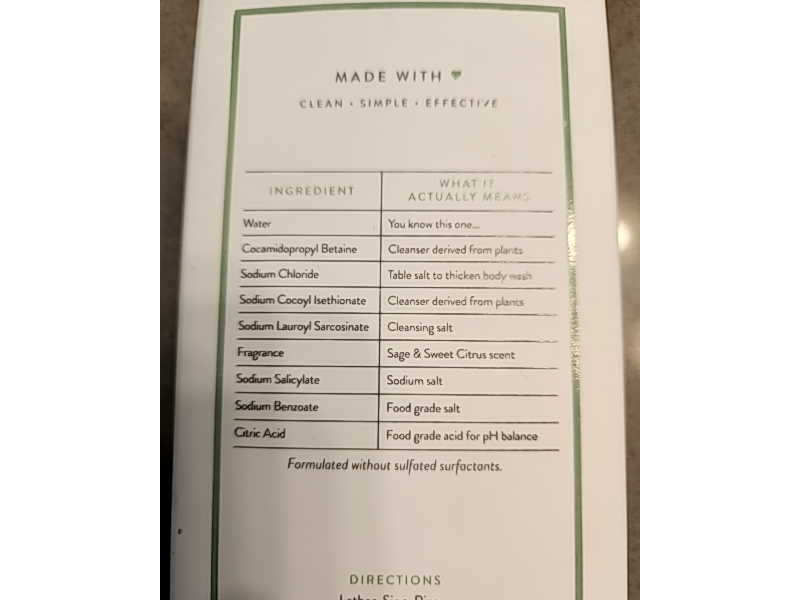 Native Body Wash, Sage & Sweet Citrus, 18 fl oz/532 mL