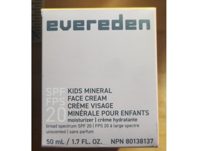 Evereden Kids Mineral Face Cream, SPF 20, Unscented, 1.7 fl oz/50 mL