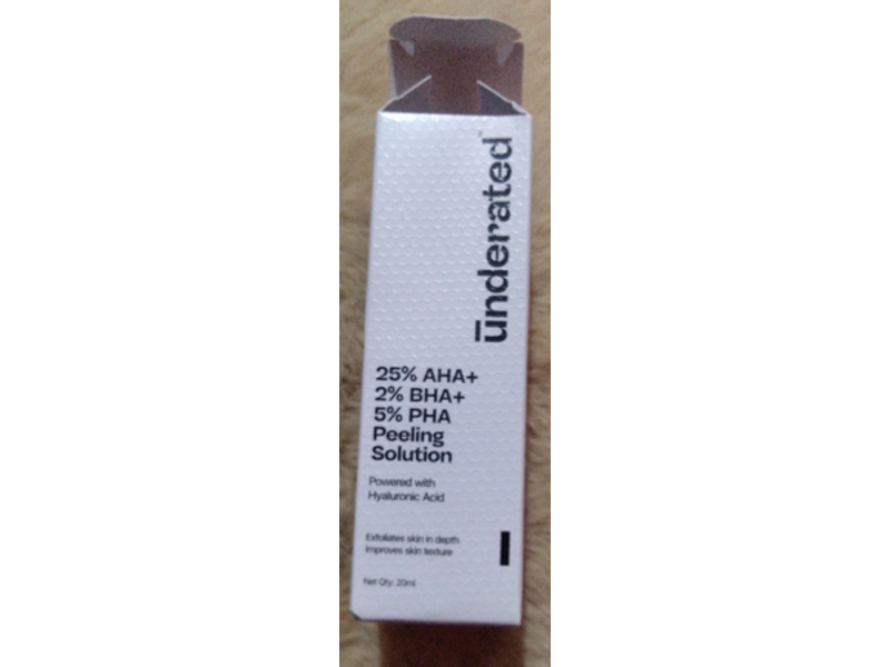 Underated 25% Aha + 2% Bha + 5% Pha Peeling Solution, Hyaluronic Acid, 20 mL