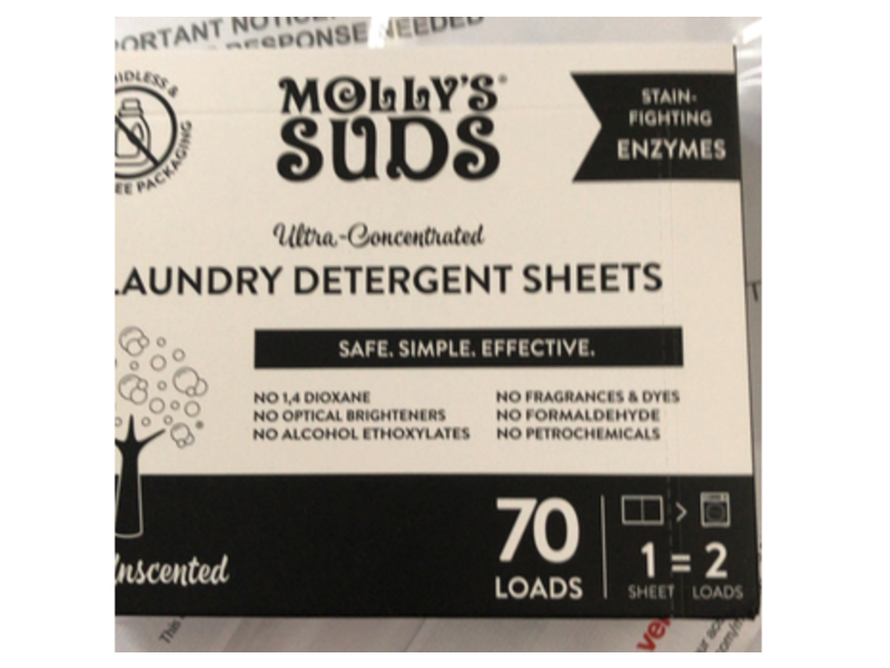 Molly’s Suds Laundry Detergent Sheets, Unscented, 70 Loads