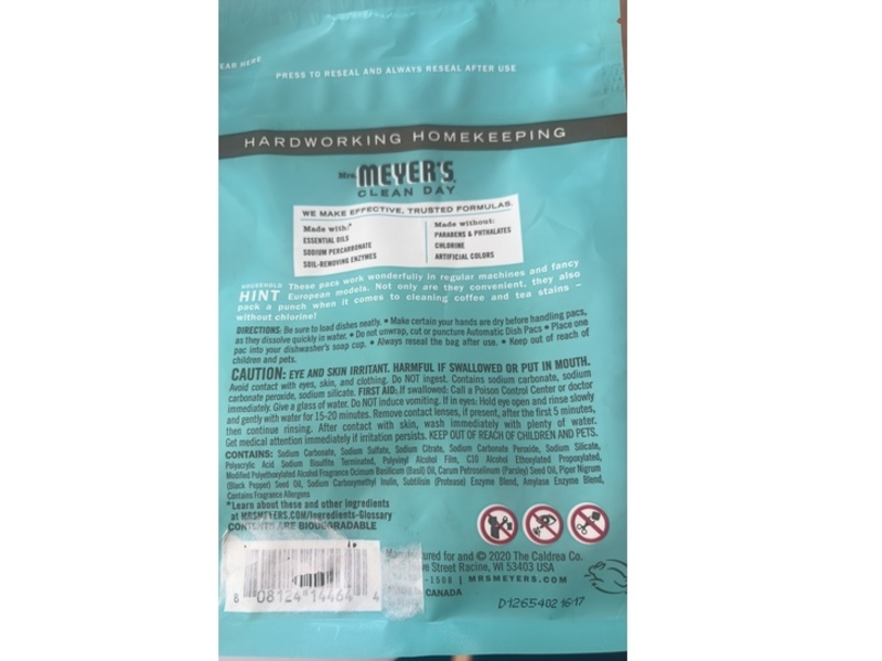 Mrs. Meyer's Clean Day Basil Automatic Dish PACS, 11.6 oz/330 g