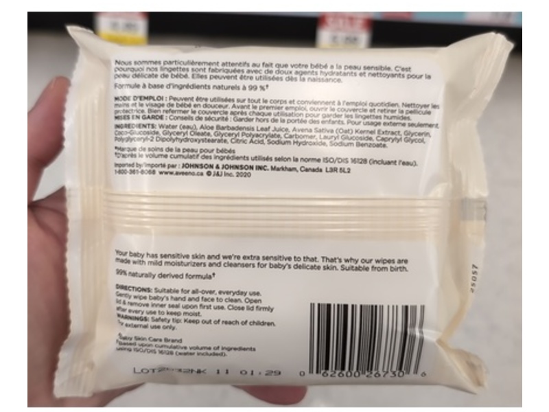 Aveeno Baby Hand & Face Wipes, Natural Oat & Aloe, 25 Count