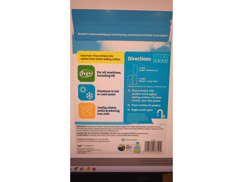 Breezeo Laundry Detergent Strips, Free & Clear, 48 Count