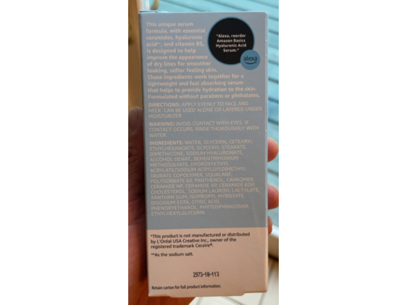 Amazon Basics Hydrating Hyaluronic Acid Serum, 1 fl oz/30 mL