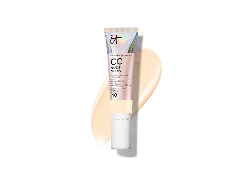 IT Cosmetics CC+ Nude Glow Color-Correcting+Sunscreen, SPF 40, Fair Warm (W), 1.08 fl oz/32 mL