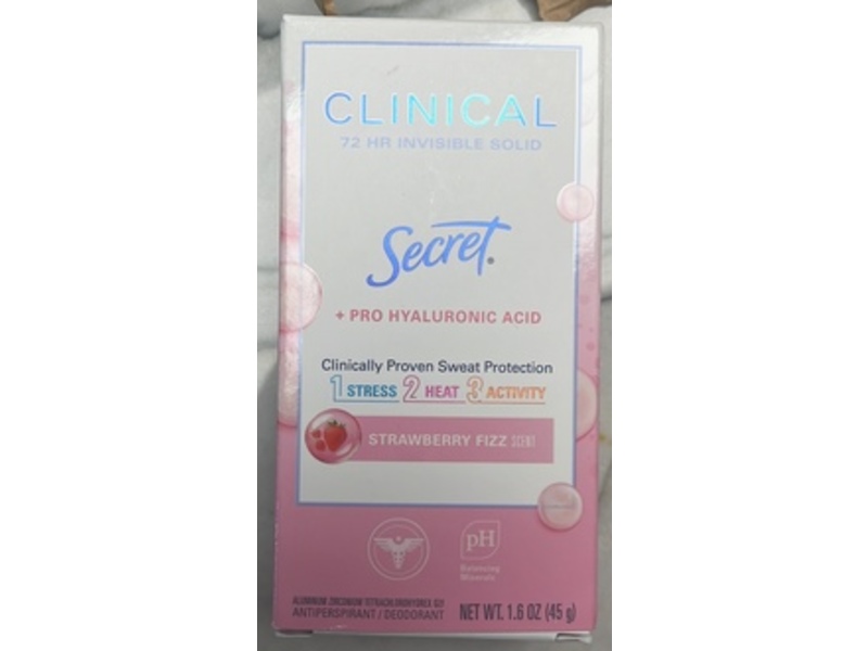 Secret Clinical Invisible Solid Antiperspirant Deodorant, Strawberry Fizz Scent, 1.6 oz/45 g