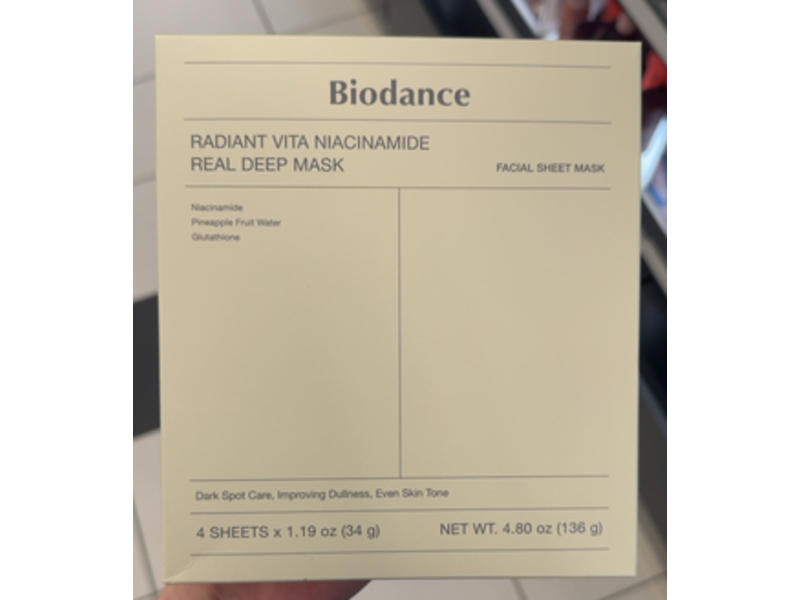 Biodance Radiant Vita Niacinamide Real Deep Facial Mask, 4.80 oz/136 g, 4 Count